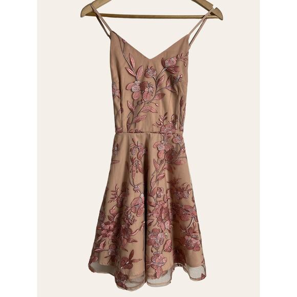 Two Sisters Pink Floral A-Line Embroidered Strappy Sleeveless Mini Dress Size 6 - Picture 4 of 11